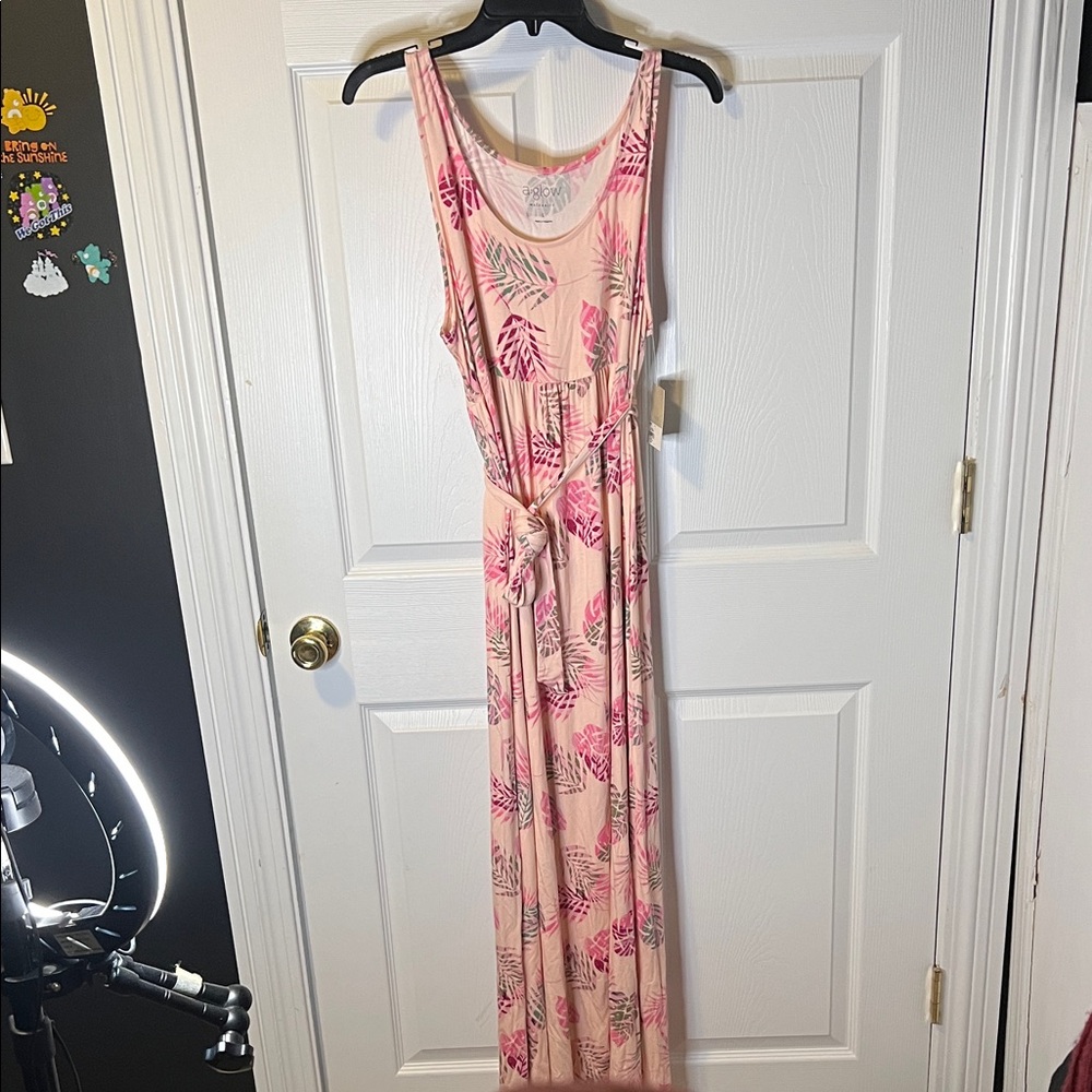 Pink Leaf Print Maxi Dress w/ defect